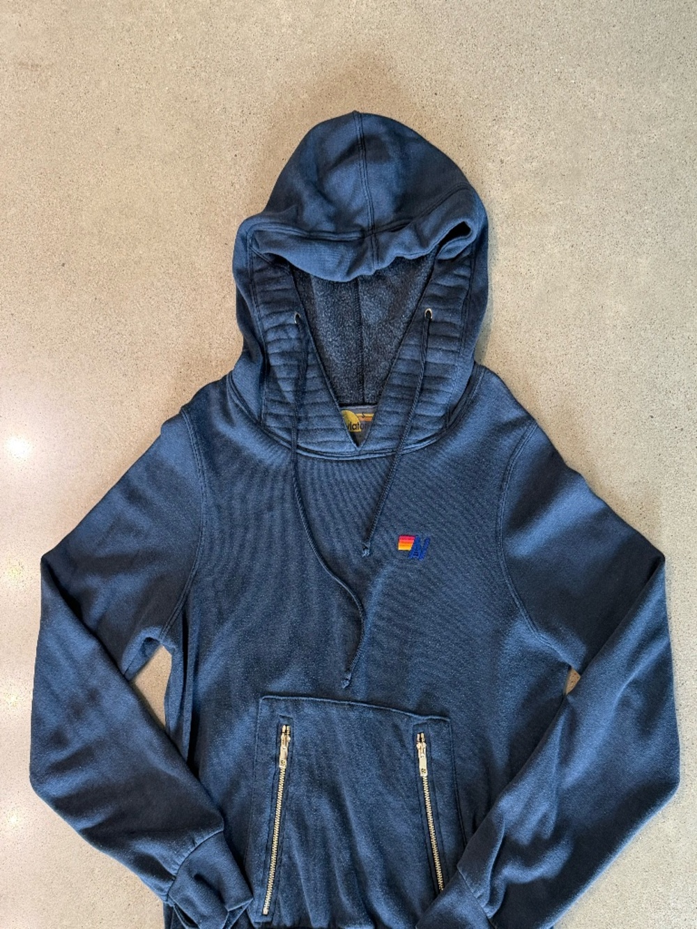 Aviator Nation Black Hoodie Rainbow Logo Zip Pocket Pullover Small